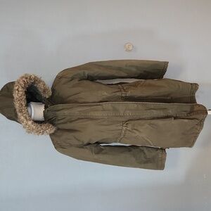 Vintage Y2K Old Navy military Barn/chore/car fur lined Longline Grunge Coat